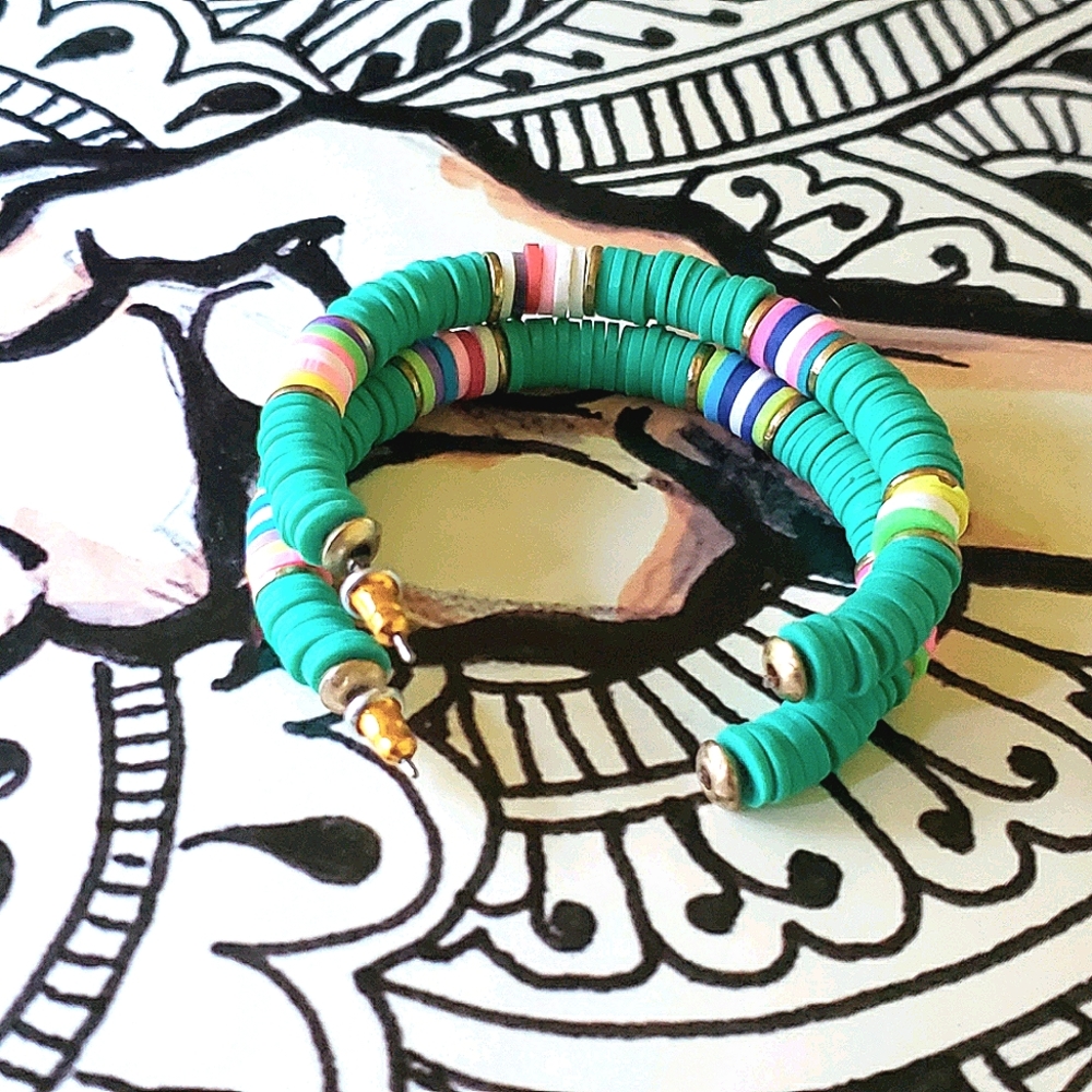 Bohemian Turquoise Hoop Earrings Disk Colors - Picture 3 of 4